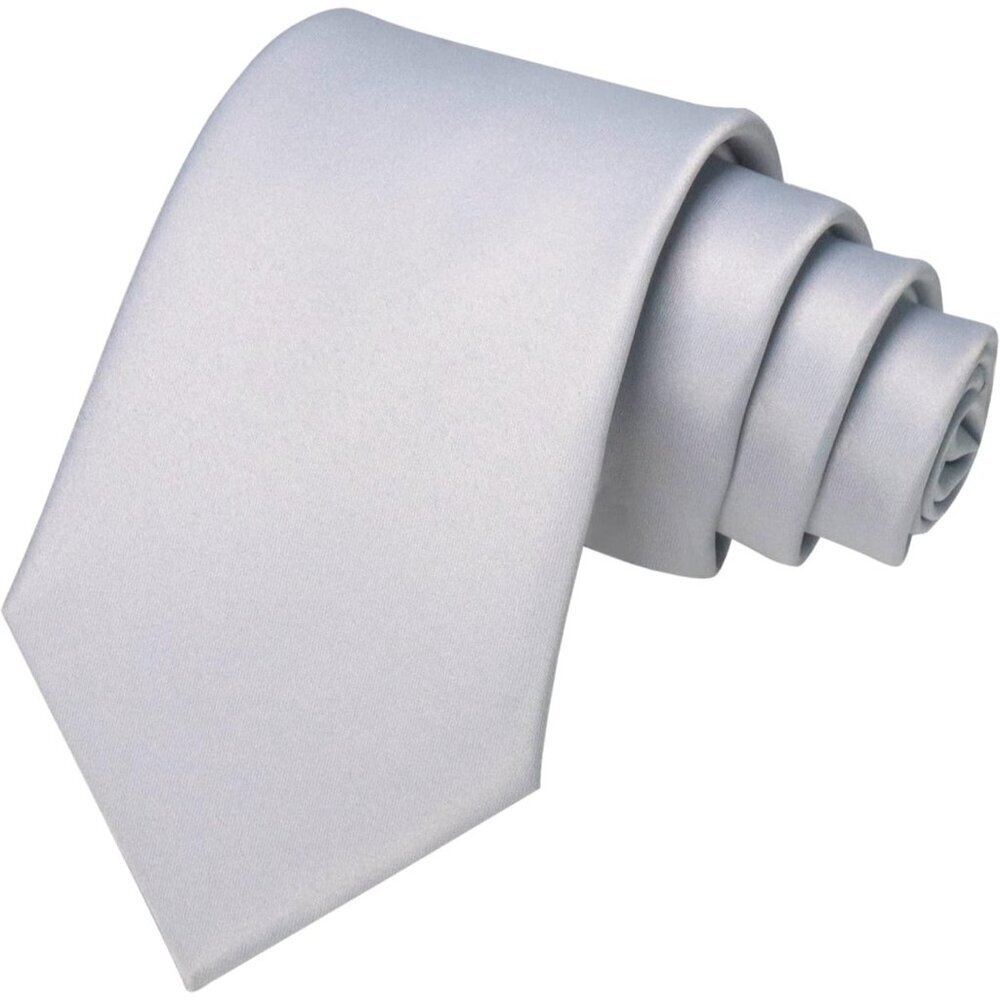 Men's Silver Solid Pure Color Imported Polyester Formal Neck Ties